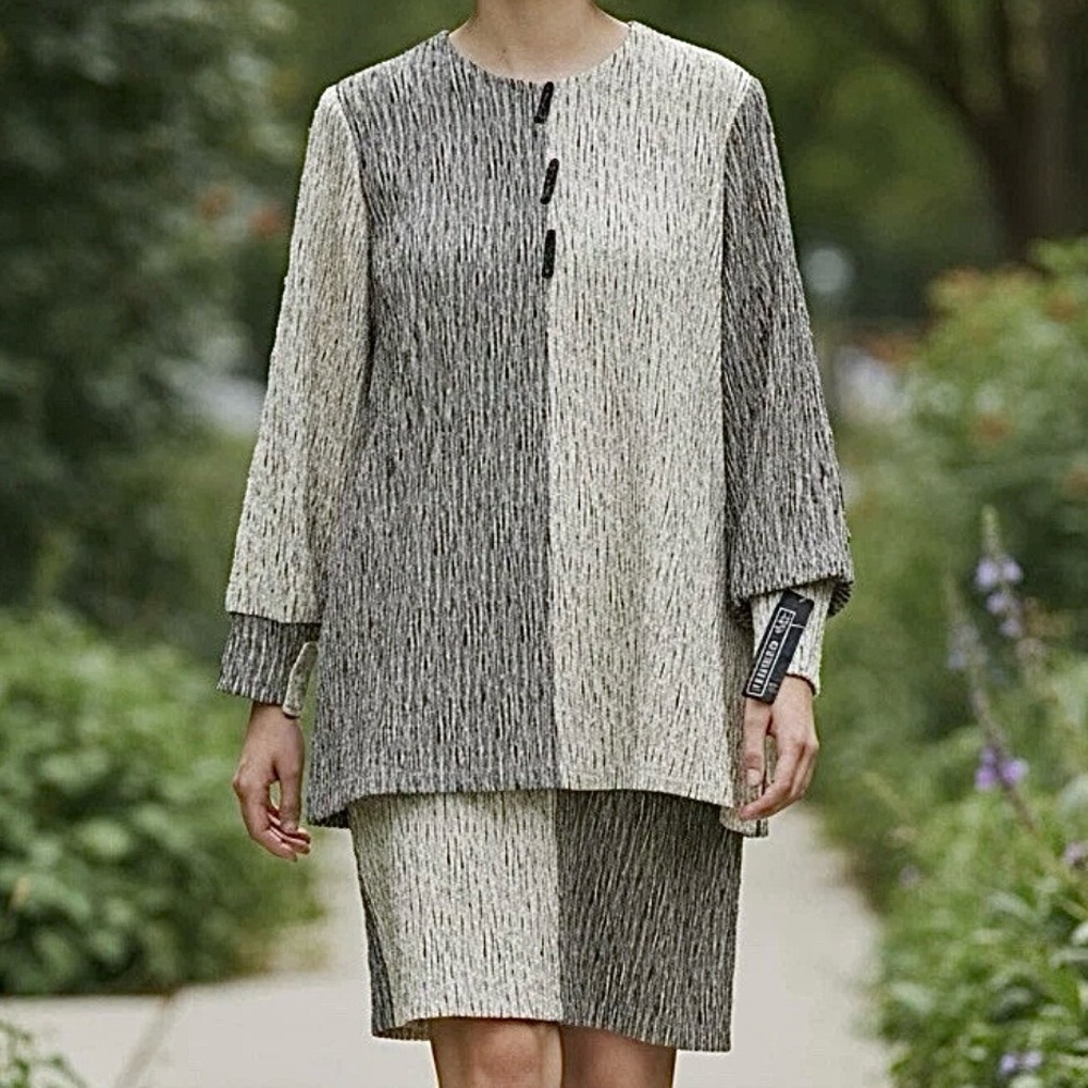 NWT VTG 80’s Ildi Marshall Gray Color Block Textured Long Sleeve Dress ~ Size 16 - Picture 1 of 13